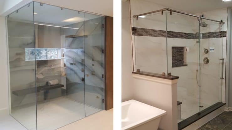 photo of two glass shower enclosures
